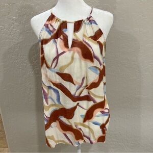 Nine West Women’s Cream and Brown High Neck Keyhole Halter Top Size L